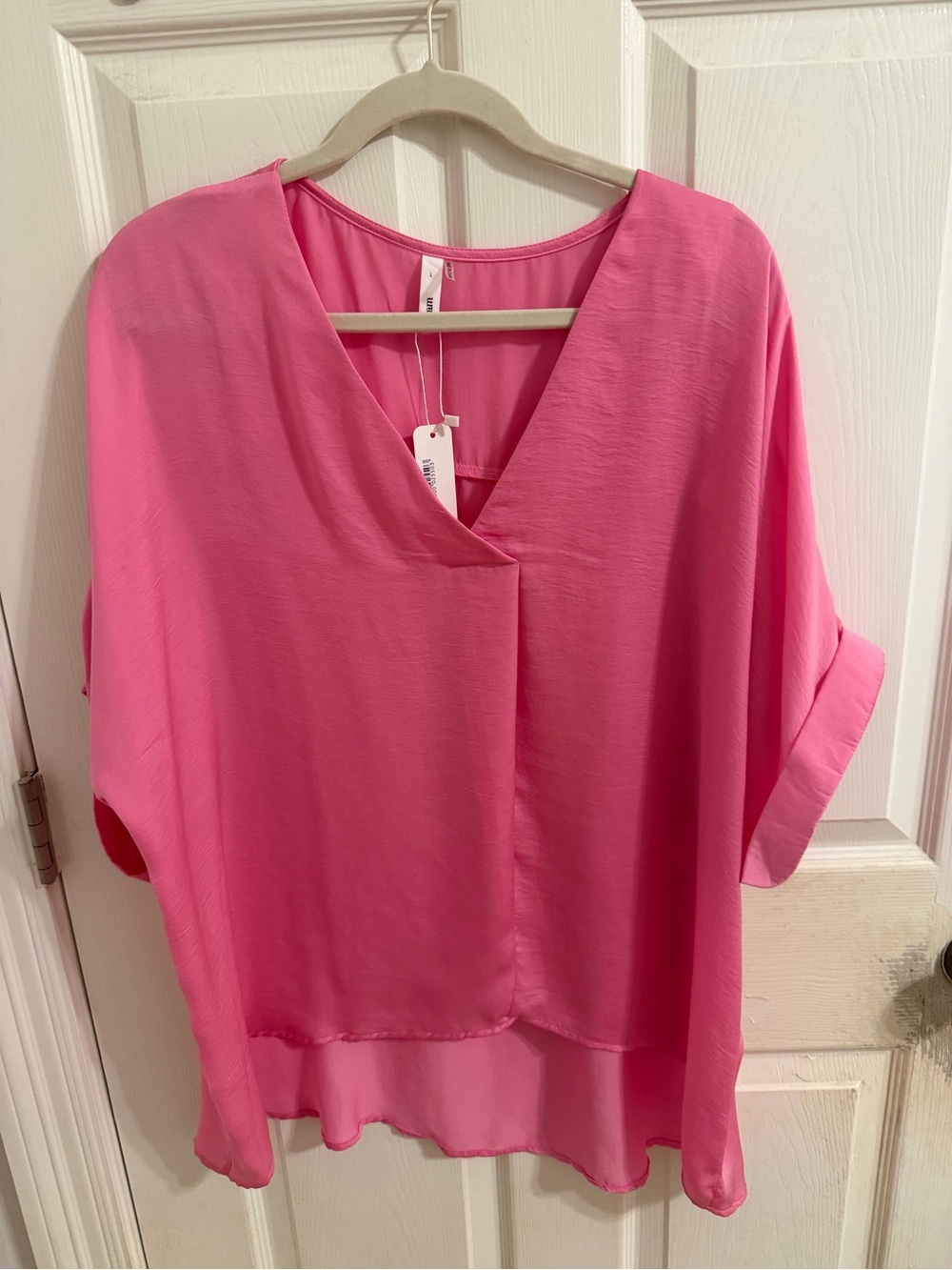 glam Hot Pink V-Neck Flowing Blouse